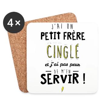 J'ai un petit frere cinglé et je peux m'en servir - Dessous de verre (lot de 4) - blanc - Devant
