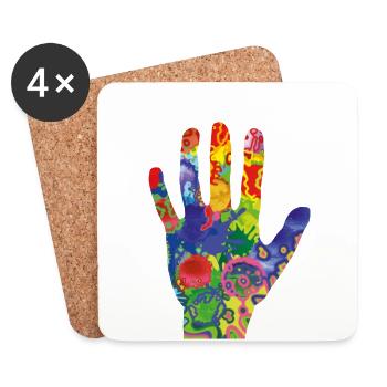 Bunte Hand - Untersetzer (4er-Set) - Weiß - Vorne