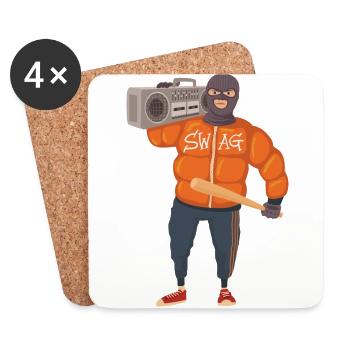 Gangster mit Baseballschläger und Ghettoblaster - Untersetzer (4er-Set) - Weiß - Vorne