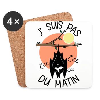 Chauve-souris, J' Suis pas du Matin, réveil - Dessous de verre (lot de 4) - blanc - Devant