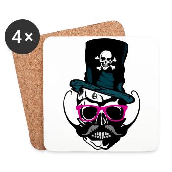 tete de mort hipster crane moustache moustachu ana - Dessous de verre (lot de 4) - blanc - Devant