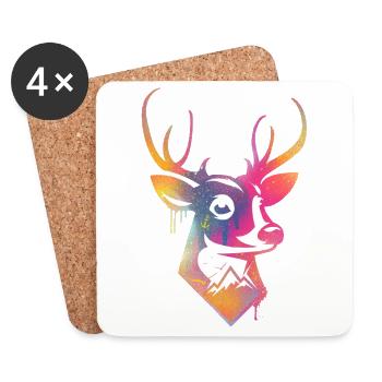 Colorful deer with mountains and birds - Coasters (set of 4) - white - Front