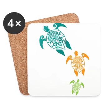 Maori Tortues groupe tattoo idée cadeau - Dessous de verre (lot de 4) - blanc - Devant