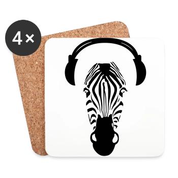 Zebra with Headphones - Coasters (set of 4) - white - Front