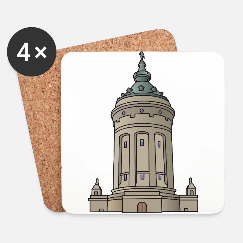 Wasserturm Mannheim c - Untersetzer (4er-Set) - Weiß