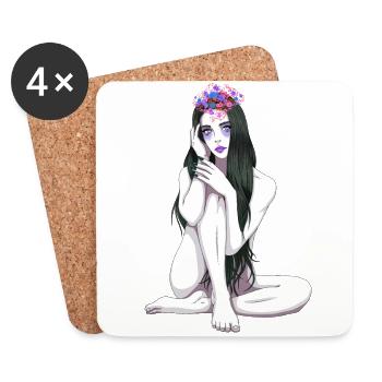 Jolie femme nue fleurs printemps nature fille - Dessous de verre (lot de 4) - blanc - Devant