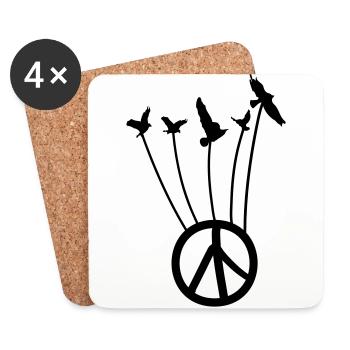 Symbole de paix avec le vol des oiseaux - Dessous de verre (lot de 4) - blanc - Devant