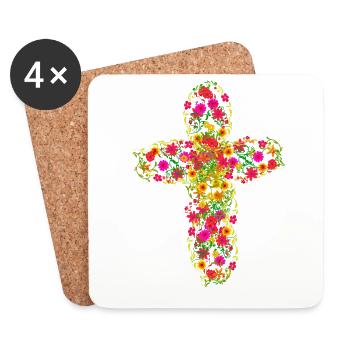 A cross made of summer flowers Religion Jesus God - Coasters (set of 4) - white - Front