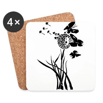 Dandelion , summer, spring , butterfly - Coasters (set of 4) - white - Front