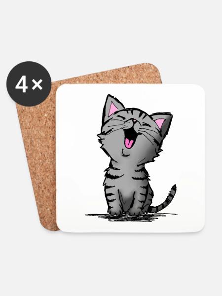 Süße Katze - Untersetzer (4er-Set) - Weiß