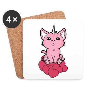 Licorne Chat Chats Chaton Bébé Coeur Fantaisie - Dessous de verre (lot de 4) - blanc - Devant