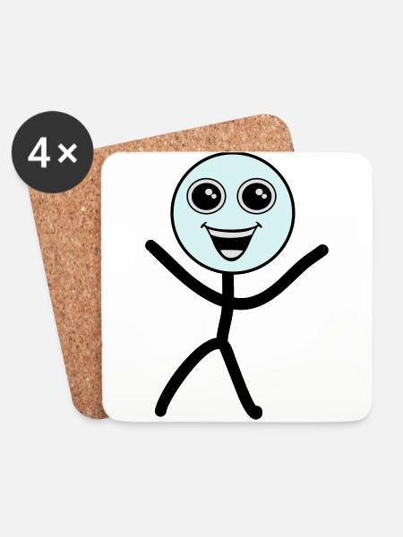 Happy smiley, stick figure - Untersetzer (4er-Set) - Weiß