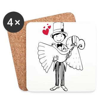 Cartoon bride and groom heart bride groom wedding marriage - Coasters (set of 4) - white - Front