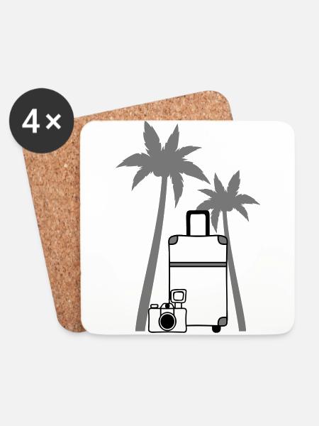 Camera Suitcase Palme - Coasters (set of 4) - white