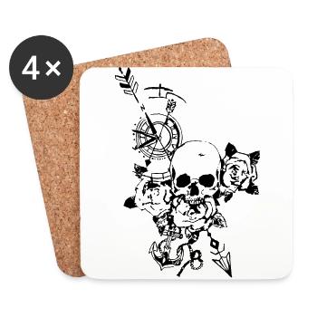 Skull with rose - Coasters (set of 4) - white - Front