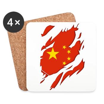 China Flagge zerrissenes Motiv - Untersetzer (4er-Set) - Weiß - Vorne