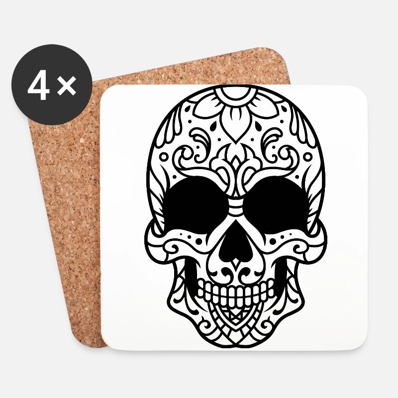 Totenkopf mit Verzierung - Untersetzer (4er-Set) - Weiß