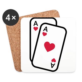 Cartes as de coeur cartes à jouer poker - Dessous de verre (lot de 4) - blanc - Devant