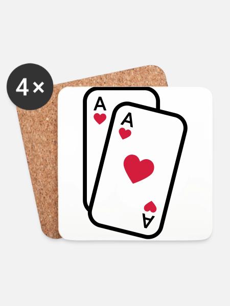 Karten Herz Ass Spielkarten Poker - Untersetzer (4er-Set) - Weiß
