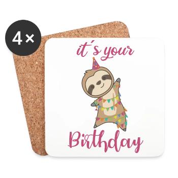 happy birthday wishes to you sloth sweet - Coasters (set of 4) - white - Front