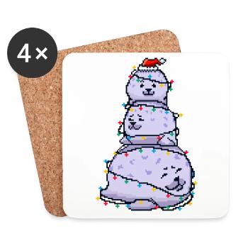 Chonky Seal Schneemann Weihnachtslichter Pixel Art - Untersetzer (4er-Set) - Weiß - Vorne