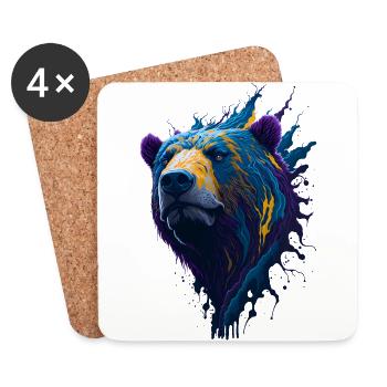 Purple and Blue Paint Splash Art Bear Head Design - Coasters (set of 4) - white - Front