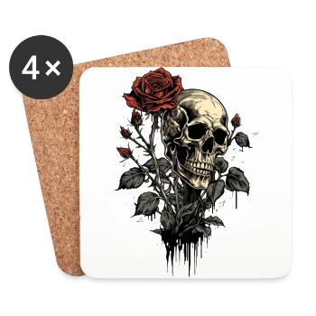 Totenschädel mit roter Rose Skull Liebe und Tod - Untersetzer (4er-Set) - Weiß - Vorne