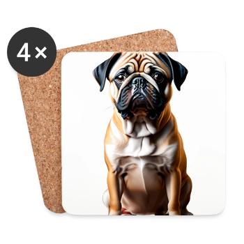 Mops-Hund-Thema - Untersetzer (4er-Set) - Weiß - Vorne