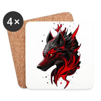 Black and Red Wolf Head with White Magic Symbols - Coasters (set of 4) - white - Front