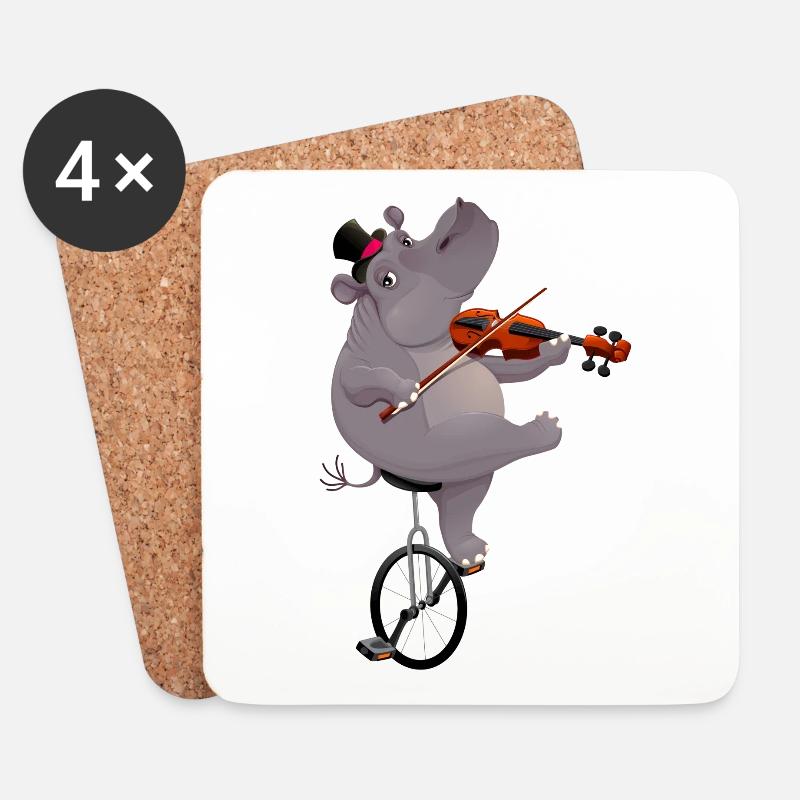 Hippopotame avec monocycle - Dessous de verre (lot de 4) - blanc