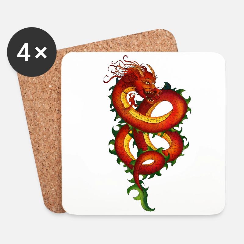Drachen Red Dragon - Untersetzer (4er-Set) - Weiß