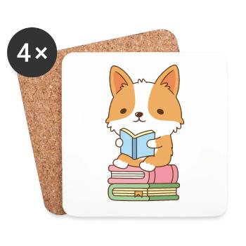 Mignon Corgi aime lire des livres - Dessous de verre (lot de 4) - blanc - Devant