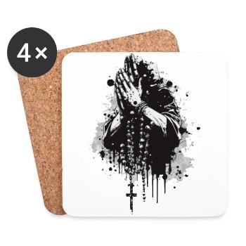 Praying Hands Rosary Black and White - Coasters (set of 4) - white - Front