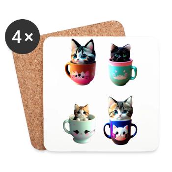 kawaii cup of kitty cat - Coasters (set of 4) - white - Front