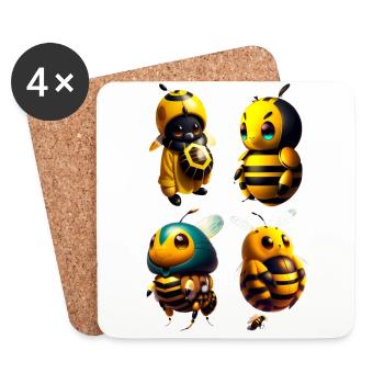 kawaii glückliche Bienen - Untersetzer (4er-Set) - Weiß - Vorne