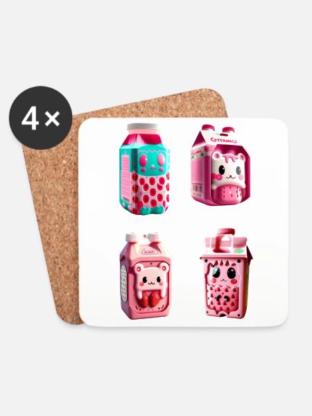 kawaii strawberry milk carton - Coasters (set of 4) - white