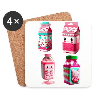 Carton de lait aux fraises Kawaii - délicieux! - Dessous de verre (lot de 4) - blanc - Devant