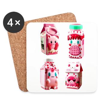 kawaii strawberry milk carton tasty - Coasters (set of 4) - white - Front