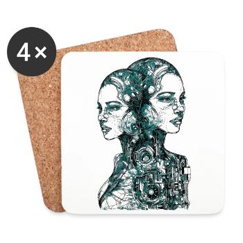 Two female futuristic cyborg - Coasters (set of 4) - white - Front