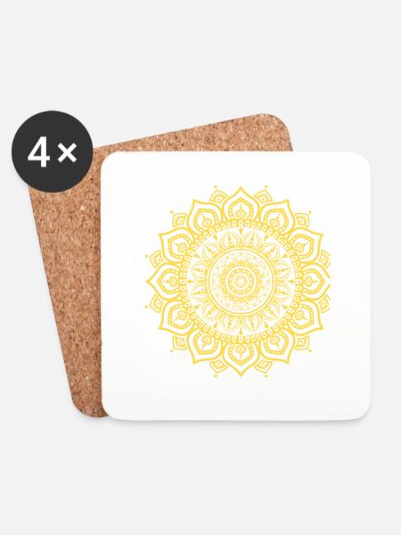 Mandala Gelb - Untersetzer (4er-Set) - Weiß