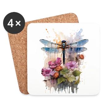 Libelle als Aquarell Kunstwerk - Untersetzer (4er-Set) - Weiß - Vorne