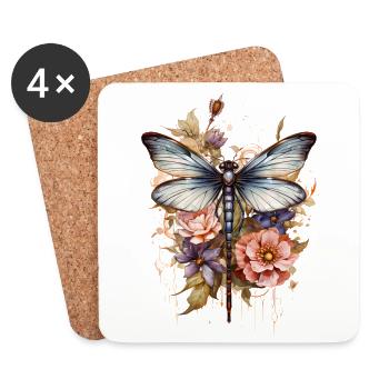 Libelle mit Schmetterlingflügel Aquarell Kunstwerk - Untersetzer (4er-Set) - Weiß - Vorne