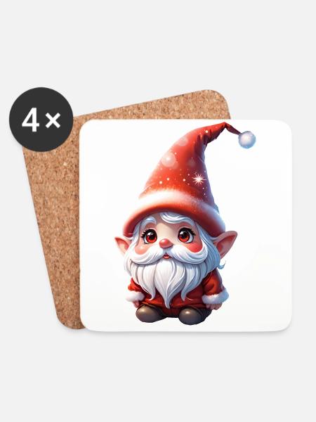 Roter Weihnachtswichtel mit Zipfelmütze - Untersetzer (4er-Set) - Weiß