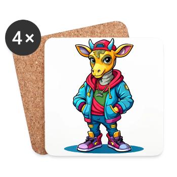 Giraffen-Parade: Coole Giraffe - Untersetzer (4er-Set) - Weiß - Vorne
