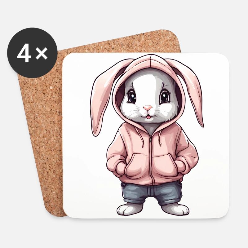 Süßer Hase mit Hoddie Pullover - Untersetzer (4er-Set) - Weiß