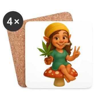 Knuffige Zwergin kifft auf Fliegenpilz - Cannabis - Untersetzer (4er-Set) - Weiß - Vorne