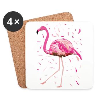 Poly feathers Flamingo pink summer pink bird - Coasters (set of 4) - white - Front