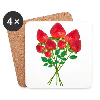 Bouquet de fraises - Dessous de verre (lot de 4) - blanc - Devant