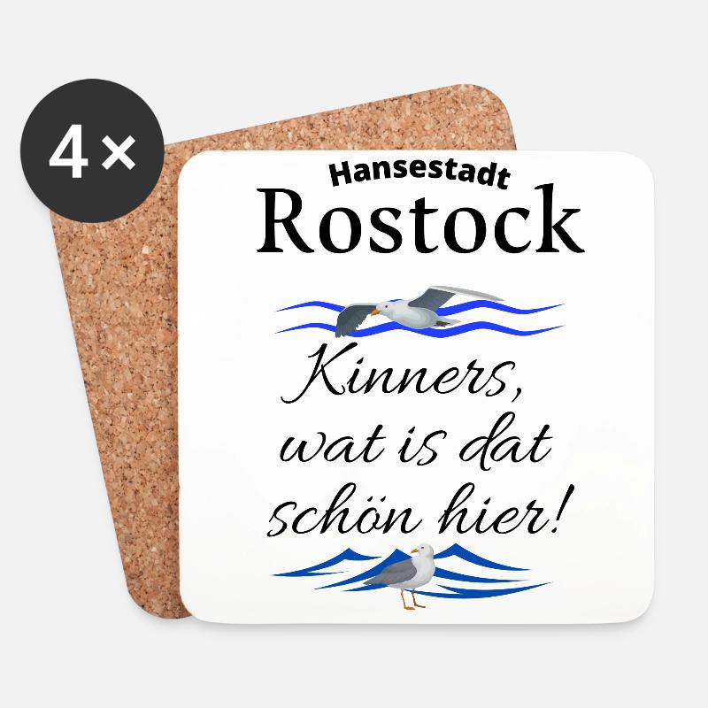 Rostock Hansestadt Ostsee Urlaubs Spruch mit Möwe - Untersetzer (4er-Set) - Weiß