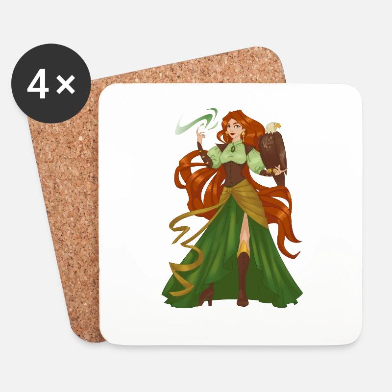 Hexe Rote Haare Vogel hübsche Dame Model Fantasy - Untersetzer (4er-Set) - Weiß